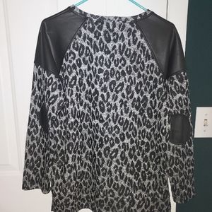 Boutique Style Leapard Sweater with Faux Leather Patches